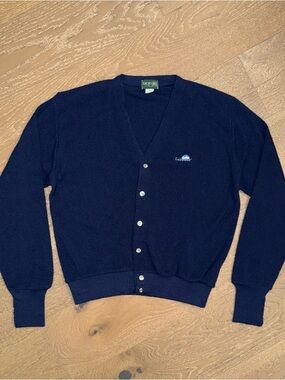 Vintage Izod Navy Button-Up V-Neck Cardigan Sweater